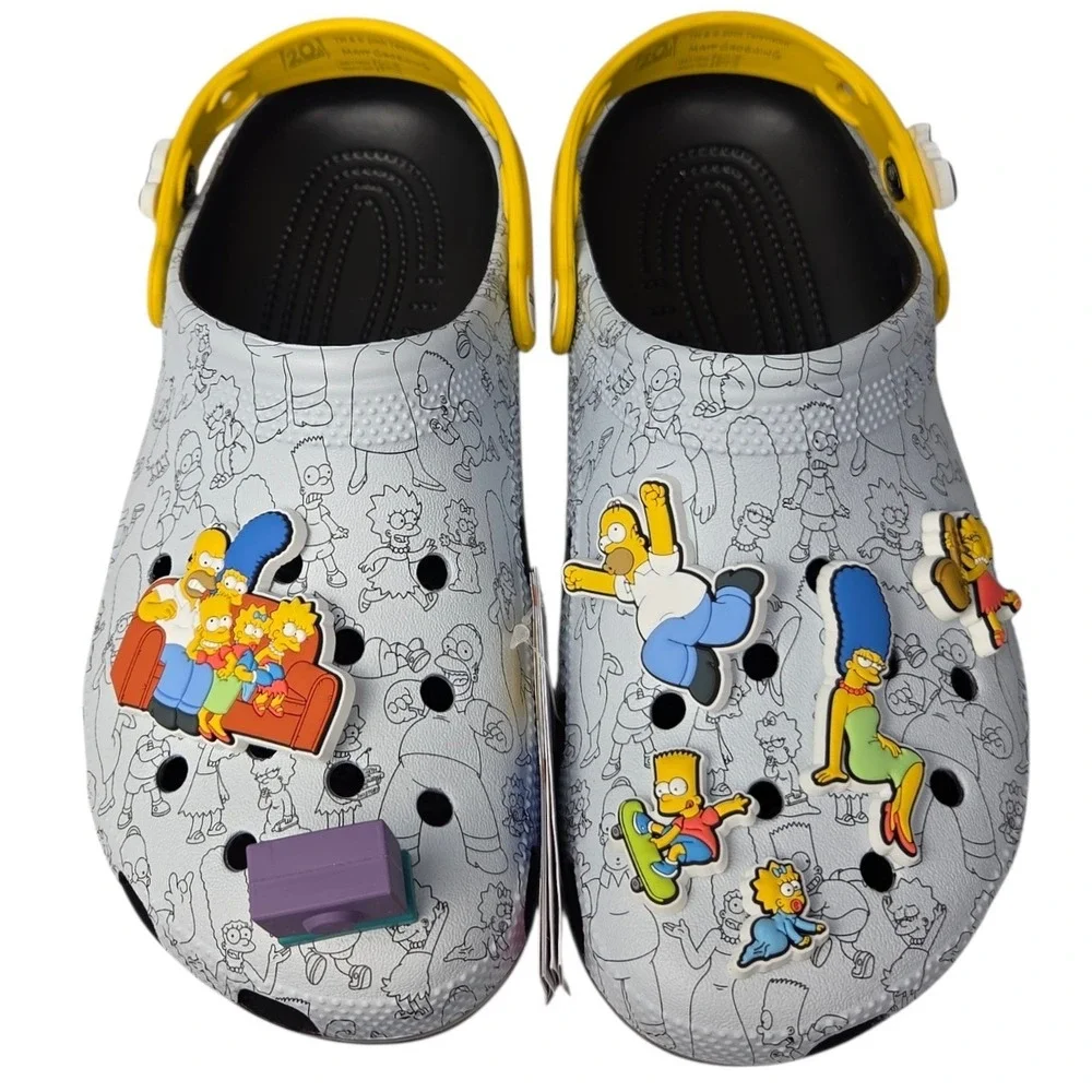 Crocs The Simpsons Classic Clogs Men 8 Women 10 White Jibbitz Charms Slip On NEW